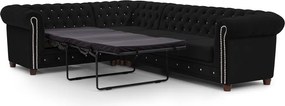Czarny aksamitny rozkładany narożnik (lewostronny/w kształcie litery L) York Blik – Ropez