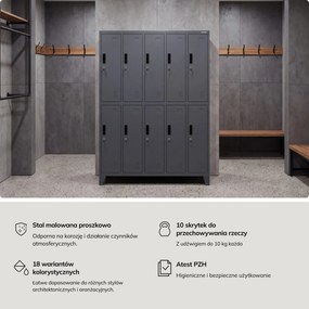 Szafa socjalna ubraniowa 10-drzwiowa antracytowa, 1360x1720x450 mm: BARTEK
