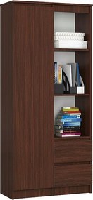 Regał AKORD R11 Wenge 80 cm 1 drzwi 2 szuflady kolor Wenge mat 7 półek 80x35x180 cm