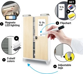 Szafa biurowa metalowa na dokumenty JAN II, Eco Design: biała/dąb sonoma