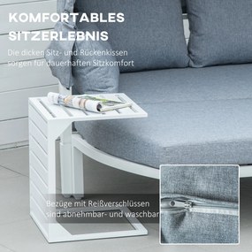 Outsunny 5-osobowy zestaw mebli ogrodowych, wyspa słoneczna, sofa ogrodowa z baldachimem, w zestawie poduszki, Biały + Szary