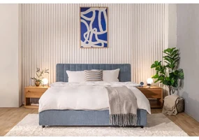 Niebieskie tapicerowane łóżko dwuosobowe ze schowkiem i stelażem 180x200 cm Myra Slim Line – Bonami Selection