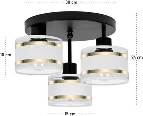Lampa sufitowa czarna trzypunktowa z białymi abażurami T-3030SC-WEWEWE