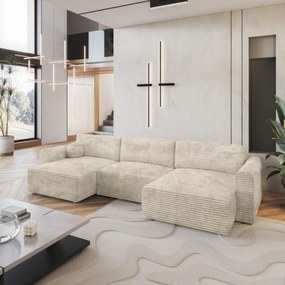 Masseno Narożnik FENTO z funkcją spania i pojemnikiem na pościel Narozniki U, Rozkładana sofa - Kremowy, TILIA 03