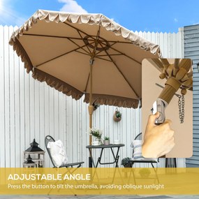 Outsunny Efektowny Parasol z Frędzlami - Nachylany, z Korbką, Khaki, Ø264x240cm - Modna Ochrona