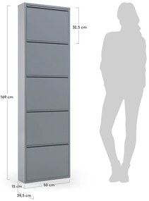 Szara metalowa szafka na buty z 5 przegrodami Kave Home Rox