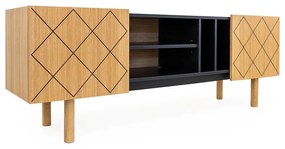 Czarno-naturalna szafka pod TV w dekorze dębu 175x60 cm Porto – Woodman