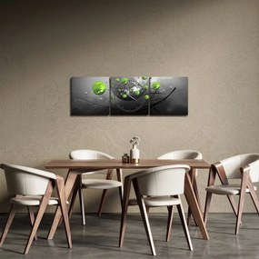 Obraz zielonych abstrakcyjnych kul (z zegarem) (90x30 cm)