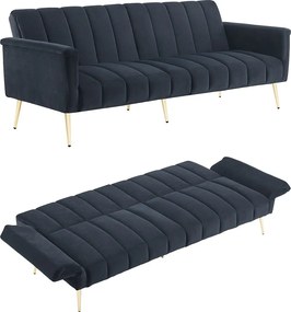Sofa 3-osobowa z czarnego aksamitu - 3 w 1 - Regulowane oparcie i podłokietniki - 184 x 79 x 71 cm