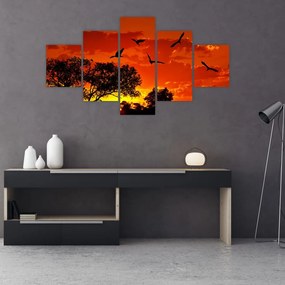 Obraz ptaków o zachodzie słońca (125x70 cm)