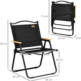 Outsunny Krzesła kempingowe, 2 szt., Składane, ze Stalą, Czarne