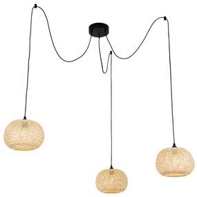 Zewnetrzna Orientalna lampa wisząca zewnętrzna bambusowa 3-światłowa IP44 - RafaelKolonialny Oswietlenie zewnetrzne