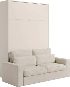 Łóżko chowane w szafie  w szafie 160 x 200 cm - Otwieranie pionowe ręczne - Z oświetleniem LED - Beżowe + Kanapa - RAPILI