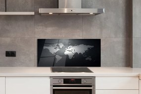 Panel szklany do Kuchni Kontrasty Świata: Biała Mapa na Czarnym Tle