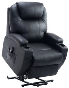 HOMCOM Fotel telewizyjny z funkcją podnoszenia i masażu sztuczna skóra czarny wygodny fotel do relaksu | Aosom PL