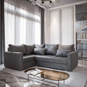 Masseno Narożnik LIRENO z funkcją spania i pojemnikiem na pościel Narozniki L, Rozkładana sofa - Szary, PAROS 06