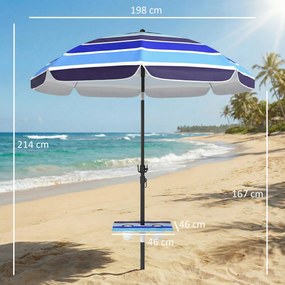 Outsunny Parasol Plażowy Ø198 cm UV30+ z Składanym Stolikiem i Uchwytami na Napoje, Regulowany, Wielokolorowy | Aosom PL