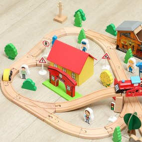 AIYAPLAY Stolik do zabawy, 108-elementowy zestaw kolejowy z drewna, z odłączaną płytą, stolik kolejowy, 98x60,5x40 cm, niebieski