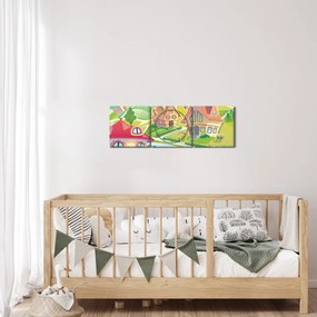 Obraz - Kolorowe miasteczko (z zegarem) (90x30 cm)