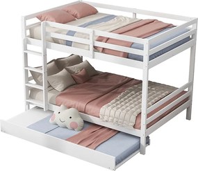 Łóżka piętrowe 2 x 140 x 200 cm z łóżkiem wysuwanym 90 x 200 cm - barierka i schody - drewno MDF - białe