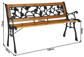 Ławka ogrodowa Faiza, czarna, 126 x 52 x 73 cm