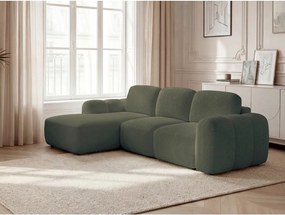 Zielony rozkładany/ze schowkiem narożnik z materiału bouclé (lewostronny/z szezlongiem) Montaigne – Bobochic Paris