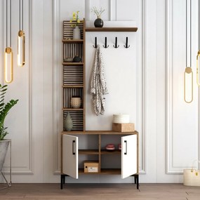 Wieszak z szafką na buty i półkami Viyana Walnut and White