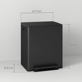 HOMCOM Kosz na śmieci z 2 komorami 25L, Pokrywa Soft-Close, Odporny na Odciski, Stal Nierdzewna, Czarny
