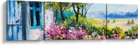 Obraz ogrodu przed domem, obraz olejny (170x50 cm)