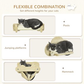 PawHut Drabinka dla kota Montowany na ścianie Odporna na zużycie powierzchnia sizalowa Stabilne wsparcie Beżowy | Aosom PL