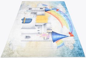 Kolorowy dywan dziecięcy z zamkiem w chmurach i tęczą C4-T99