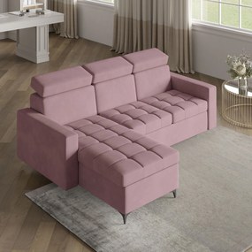 Masseno Narożnik KAME z funkcją spania i pojemnikiem na pościel Narozniki L, Rozkładana sofa - Pudrowy róż, KRONOS 27