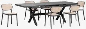 Zestaw Stołu Prostokątnego 180-240x90 Cm Rozkładanego Z Aluminium Karena Oraz 6 Sztaplowanych Krzeseł Ogrodowych Z - Sklum