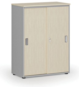 Szafa biurowa z drzwiami przesuwnymi PRIMO GRAY, 800 x 420 x 1087 mm, szary/brzoza