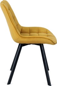 Zestaw Stół Okrągły Rozkładany HARRY 102-142 cm Dąb Craft/Czarny i 4 Krzesła Tapicerowane RICK Musztardowe Nowoczesne