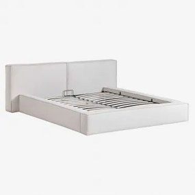 Łóżko Z Tapicerowanym Pojemnikiem Na Pościel Lunari Chenilla W Kolorze Złamanej Bieli & 140 X 190 Cm - Sklum