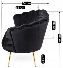 Sofa ZENDAYA Dwuosobowa Czarna Muszelka Glamour do Salonu