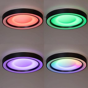 Lampa sufitowa czarna z wbudowanym ściemnialnym oświetleniem LED RGBW i pilotem - Arco