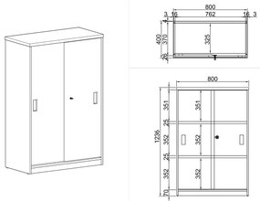 Szafa przesuwna ARRISTO LUX, 800 x 400 x 1236 mm, orzech
