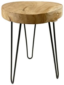Drewniany stołek, taboret z metalowymi nogami, industrial, natural style