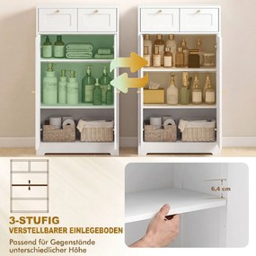 HOMCOM Szafka łazienkowa wąska z 2 szufladami, regulowaną półką 60 x 30 x 108 cm Biały | Aosom PL