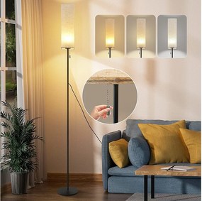 NETTLIFE Ściemnialna lampa podłogowa LED w stylu retro z abażurem z tkaniny do salonu z włącznikiem pociąganym