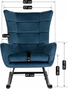 Fotel Bujany na Biegunach Uszak Wypoczynkowy JACKSON Granatowy Welurowy do Salonu Nowoczesny