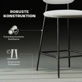 HOMCOM Zestaw 2 hokerów barowych, hoker bistro z podnóżkiem, welurowe obicie, stalowe nogi, do jadalni, 45 x 49 x 102 cm, jasnoszary | Aosom PL