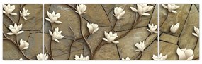 Obraz - Białe magnolie na murze kamiennym (170x50 cm)