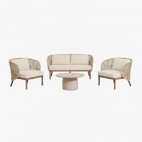 Zestaw Ogrodowy Z Dwuosobową Sofą, 2 Fotelami Capri Oraz Okrągłym Stolikiem Kawowym Ø75 Cm Z Betonu Layana Kremowa - Sklum