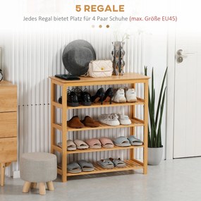 HOMCOM Półka na buty, stojak na buty z 5 poziomami, organizer na buty do przedpokoju, kolor naturalny
