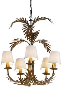 Lampa wisząca złota z białymi abażurami z lnu 5-światłowa - Botanica Rustykalny / Vintage Oswietlenie wewnetrzne