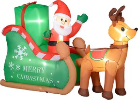 Outsunny Mikołaj na saneczkach z reniferem, dmuchany, z białym oświetleniem LED, 210 x 80 x 140 cm