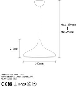 Lampa wisząca w czarno-miedzianym kolorze z metalowym kloszem ø 34 cm Barek – Opviq lights